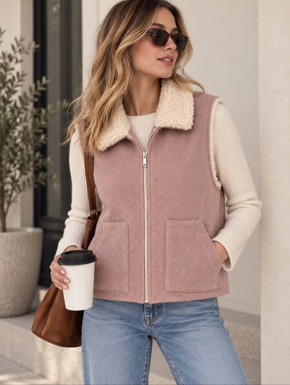 ANTHROPOLOGIE SANCTUARY Women’s Fleece Lined Vest XL Sherpa Pink 1893464‎